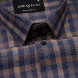 Venzia Brown With Navy Blue Check Cotton Shirt - John Ellies