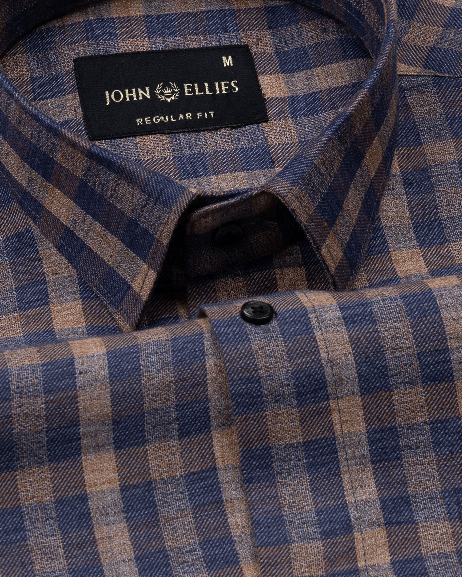 Venzia Brown With Navy Blue Check Cotton Shirt - John Ellies