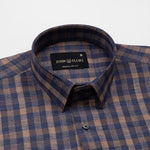 Venzia Brown With Navy Blue Check Cotton Shirt - John Ellies