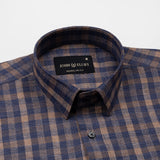 Venzia Brown With Navy Blue Check Cotton Shirt - John Ellies