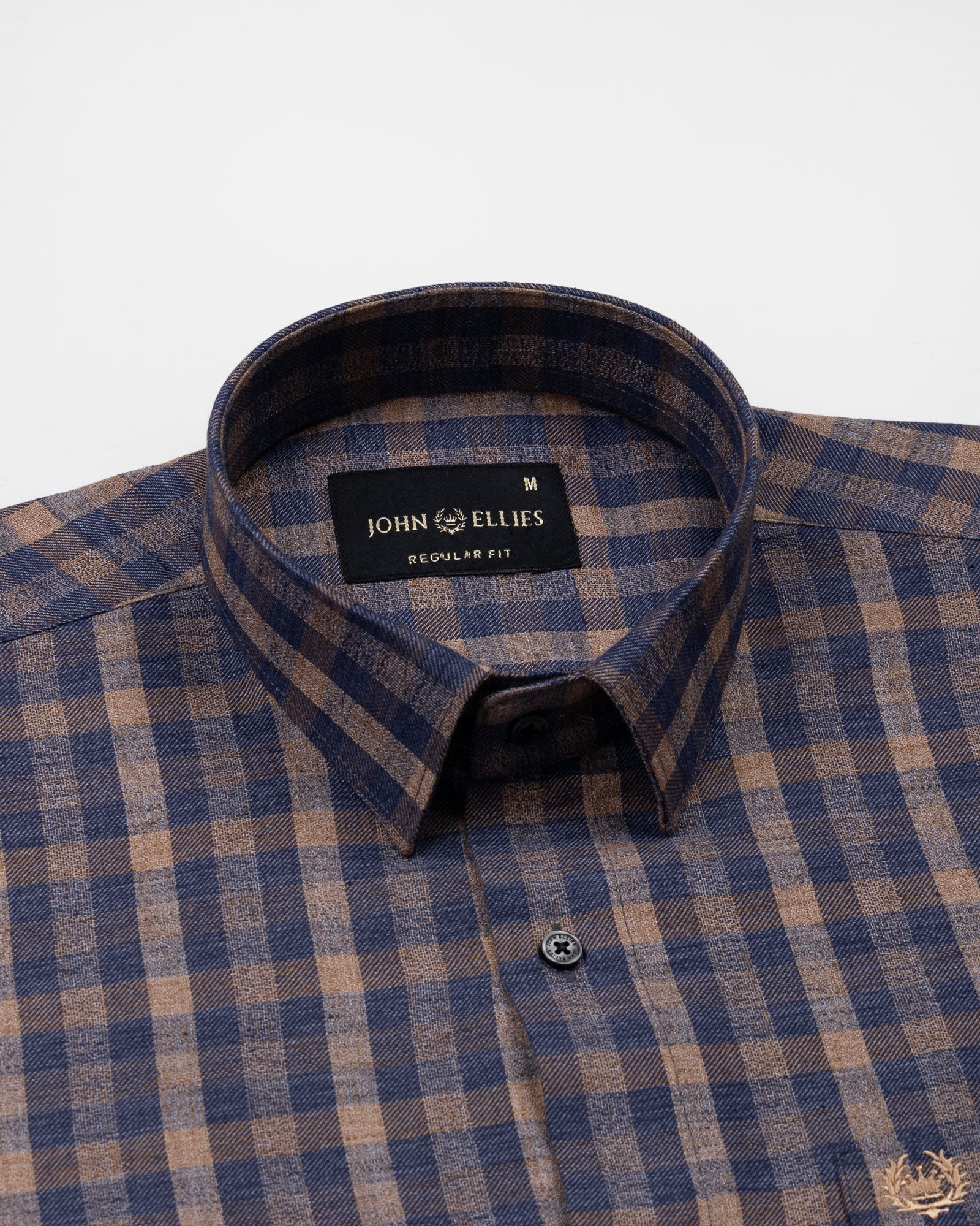 Venzia Brown With Navy Blue Check Cotton Shirt - John Ellies