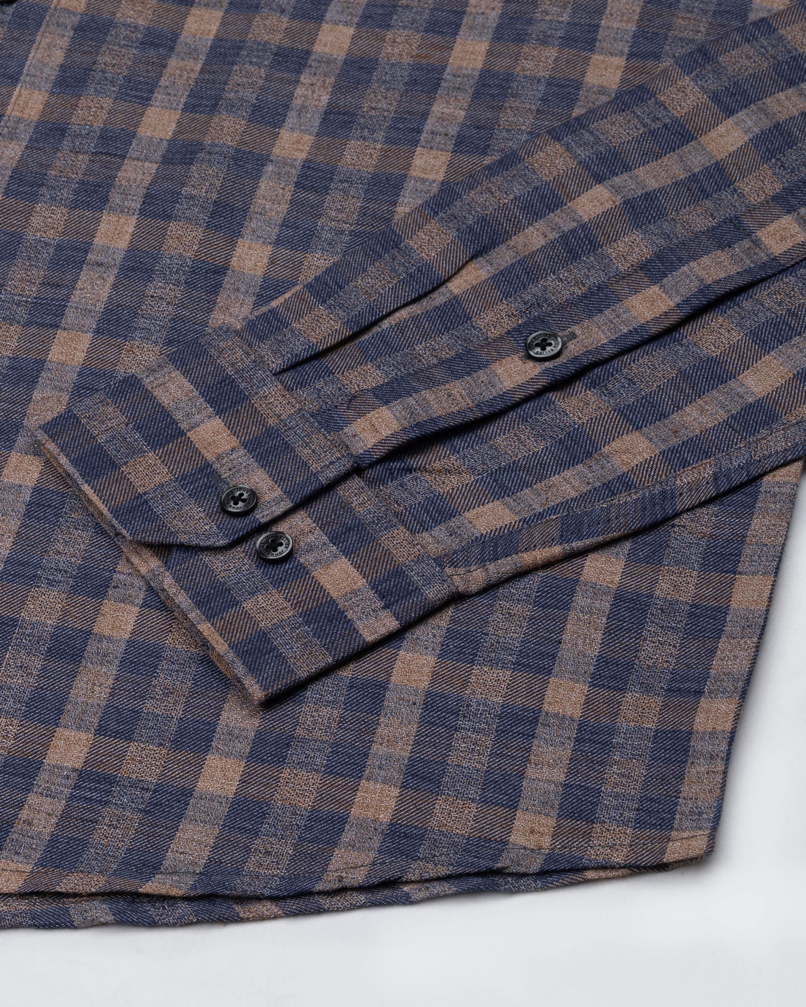 Venzia Brown With Navy Blue Check Cotton Shirt - John Ellies