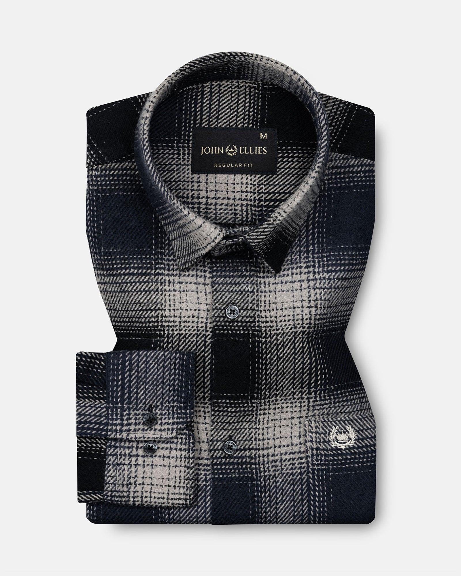 Venzia Black And Navy Check Heavy Cotton Shirt - John Ellies