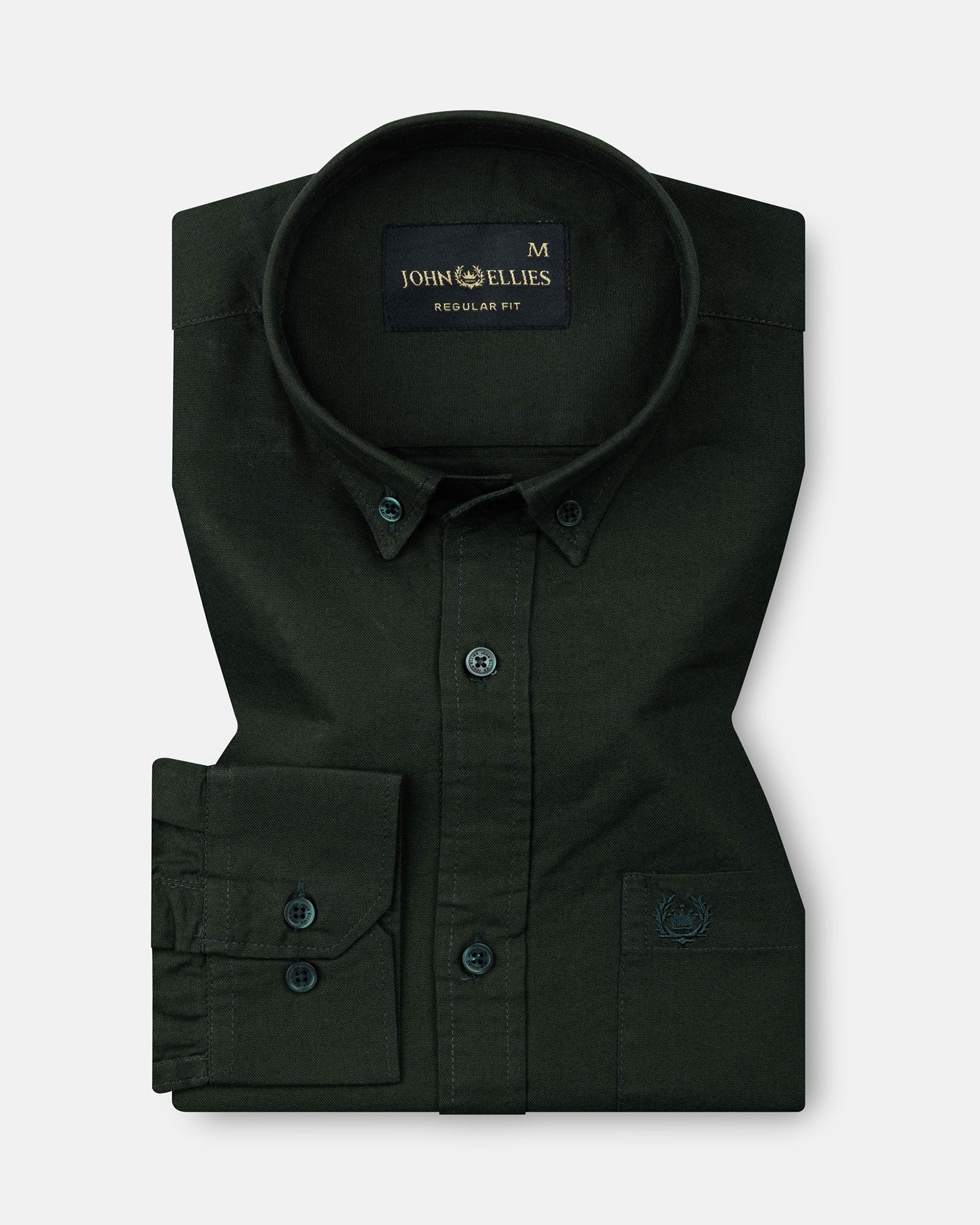 Ainsley Dark Green Plain Button Down Cotton Shirt - John Ellies