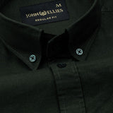 Ainsley Dark Green Plain Button Down Cotton Shirt - John Ellies