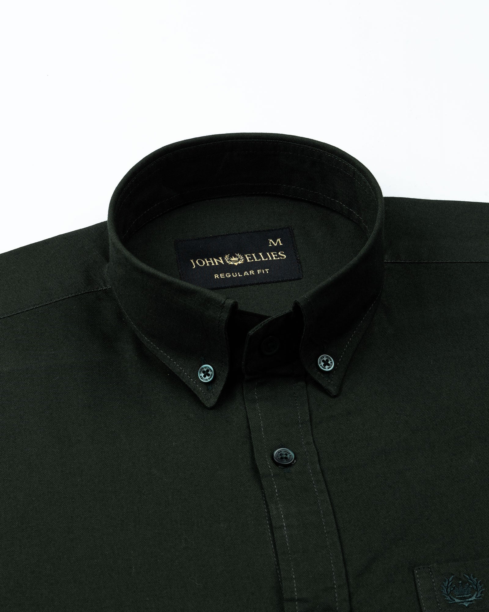 Ainsley Dark Green Plain Button Down Cotton Shirt - John Ellies