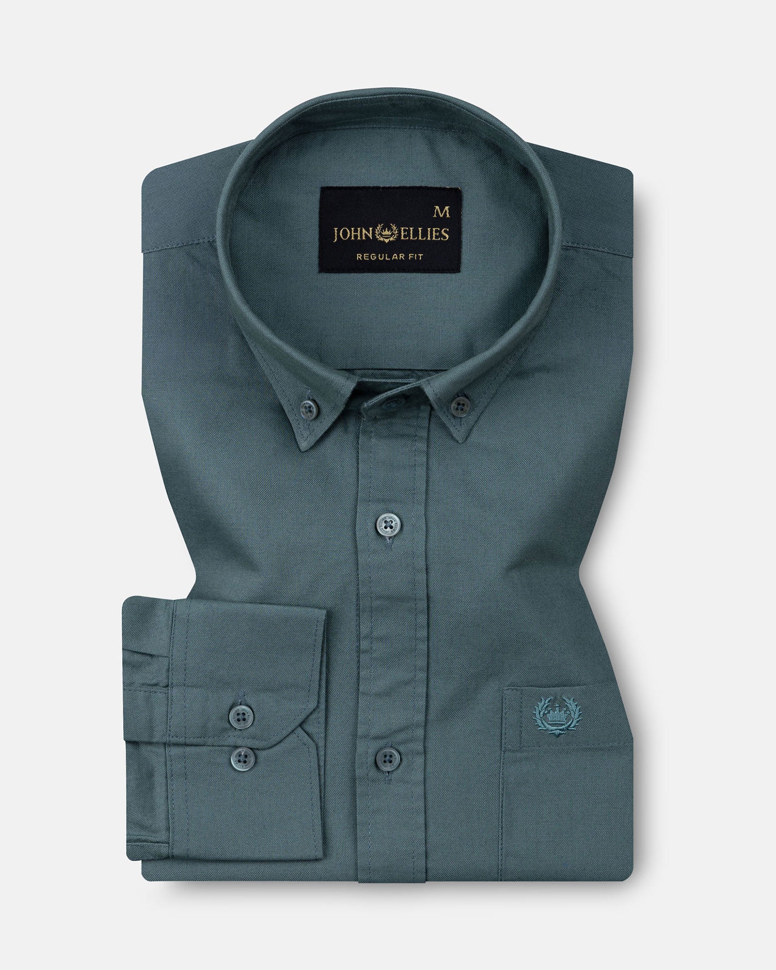 Ainsley Slate Teal Plain Button Down Cotton Shirt - John Ellies