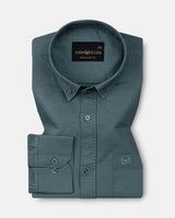 Ainsley Slate Teal Plain Button Down Cotton Shirt