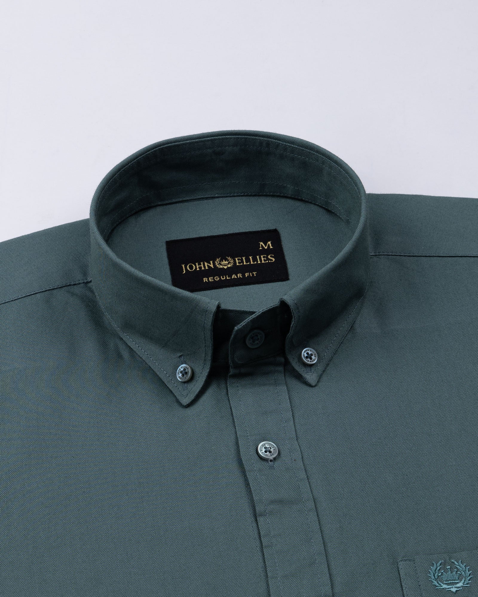 Ainsley Slate Teal Plain Button Down Cotton Shirt - John Ellies