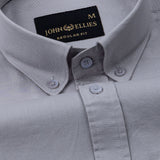 Ainsley Silver Plain Button Down Cotton Shirt - John Ellies