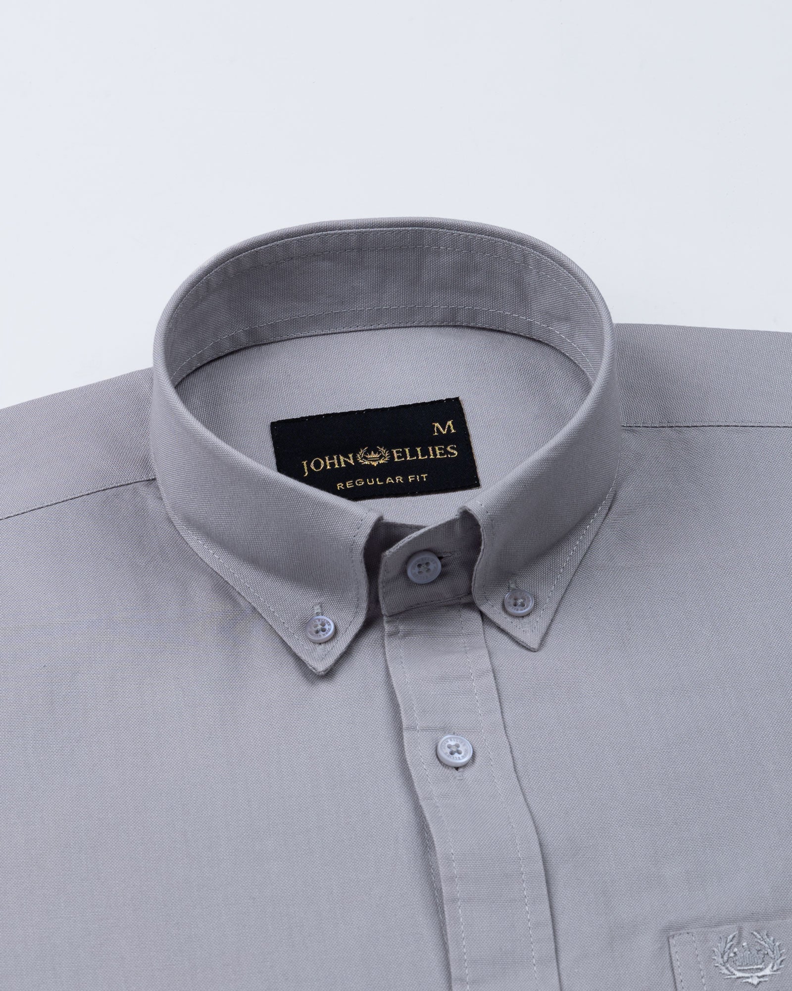 Ainsley Silver Plain Button Down Cotton Shirt - John Ellies