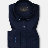 Ainsley Navy Blue Plain Button Down Cotton Shirt - John Ellies
