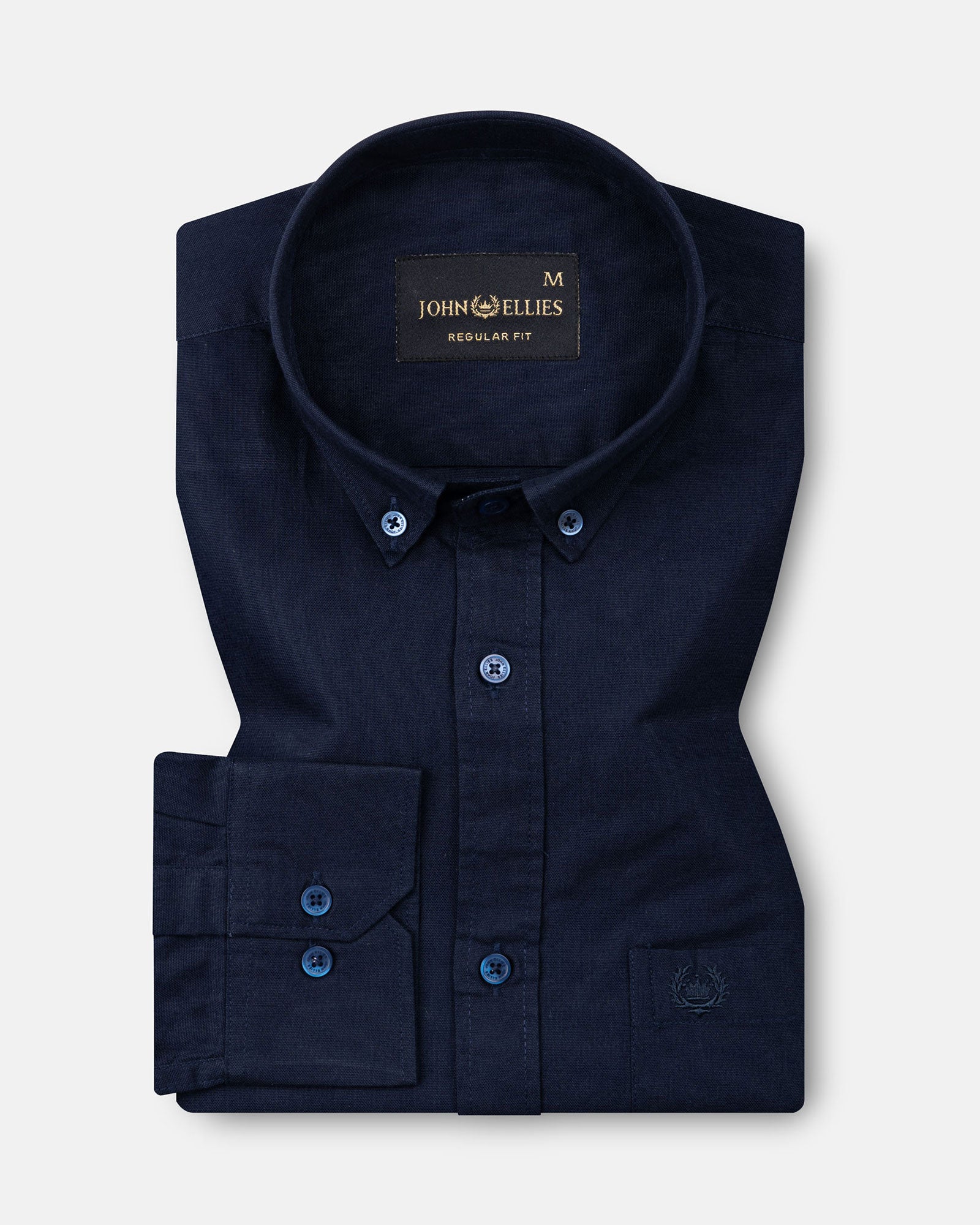 Ainsley Navy Blue Plain Button Down Cotton Shirt - John Ellies