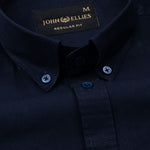 Ainsley Navy Blue Plain Button Down Cotton Shirt - John Ellies