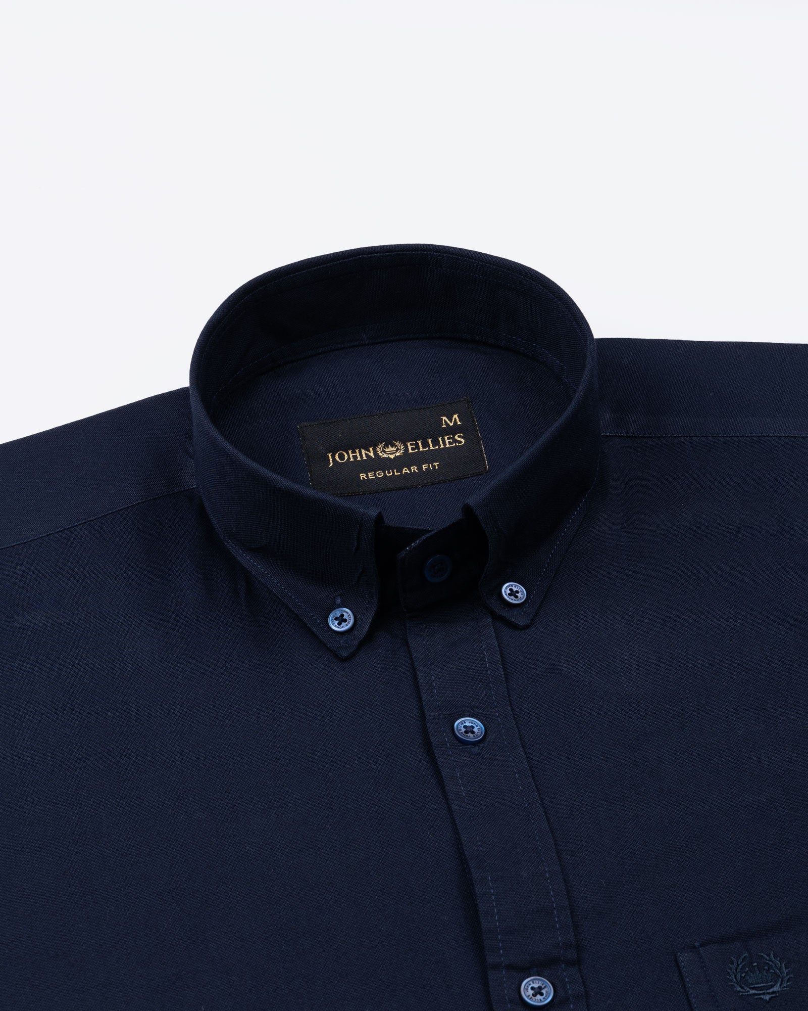 Ainsley Navy Blue Plain Button Down Cotton Shirt - John Ellies