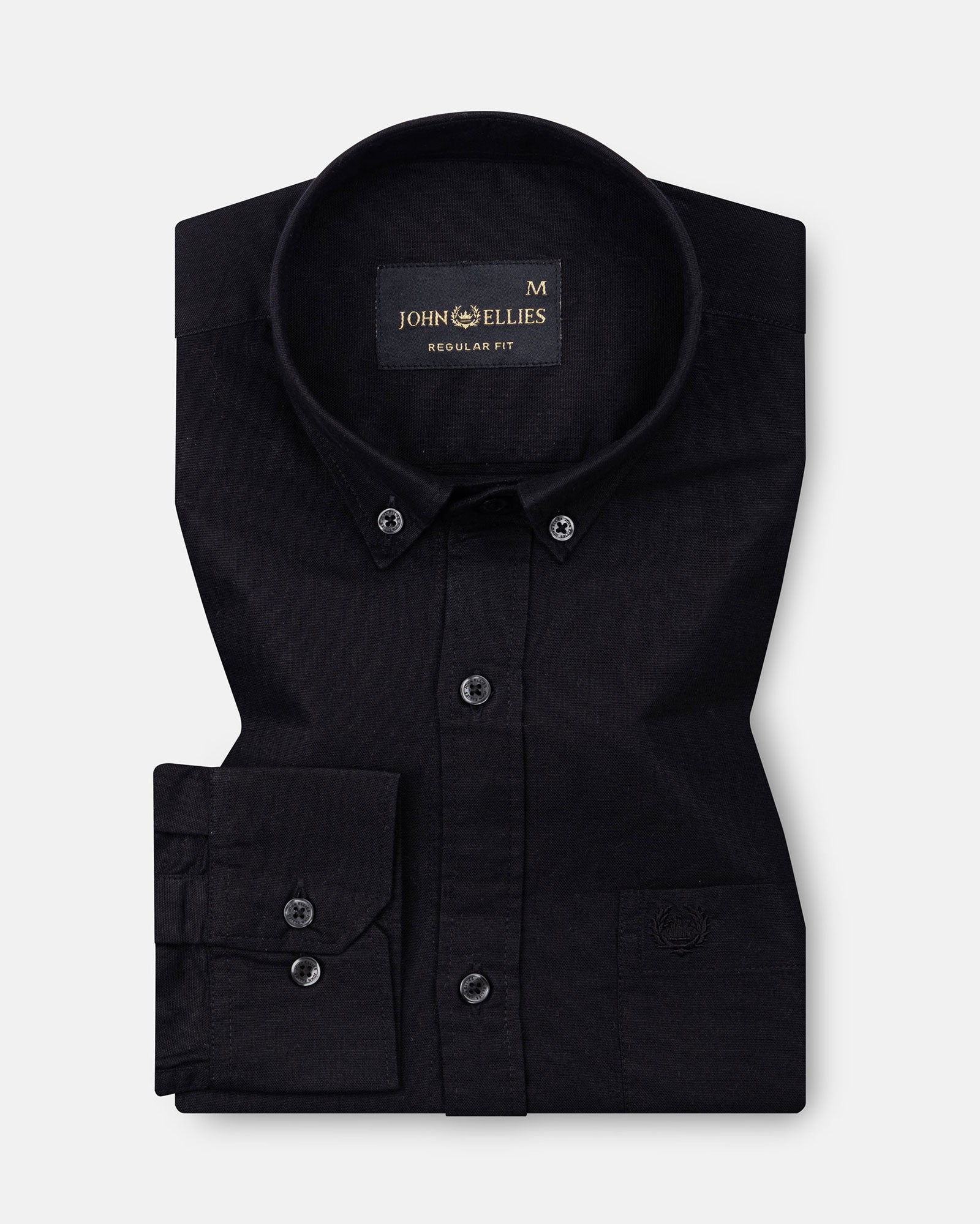Ainsley Black Plain Button Down Cotton Shirt - John Ellies