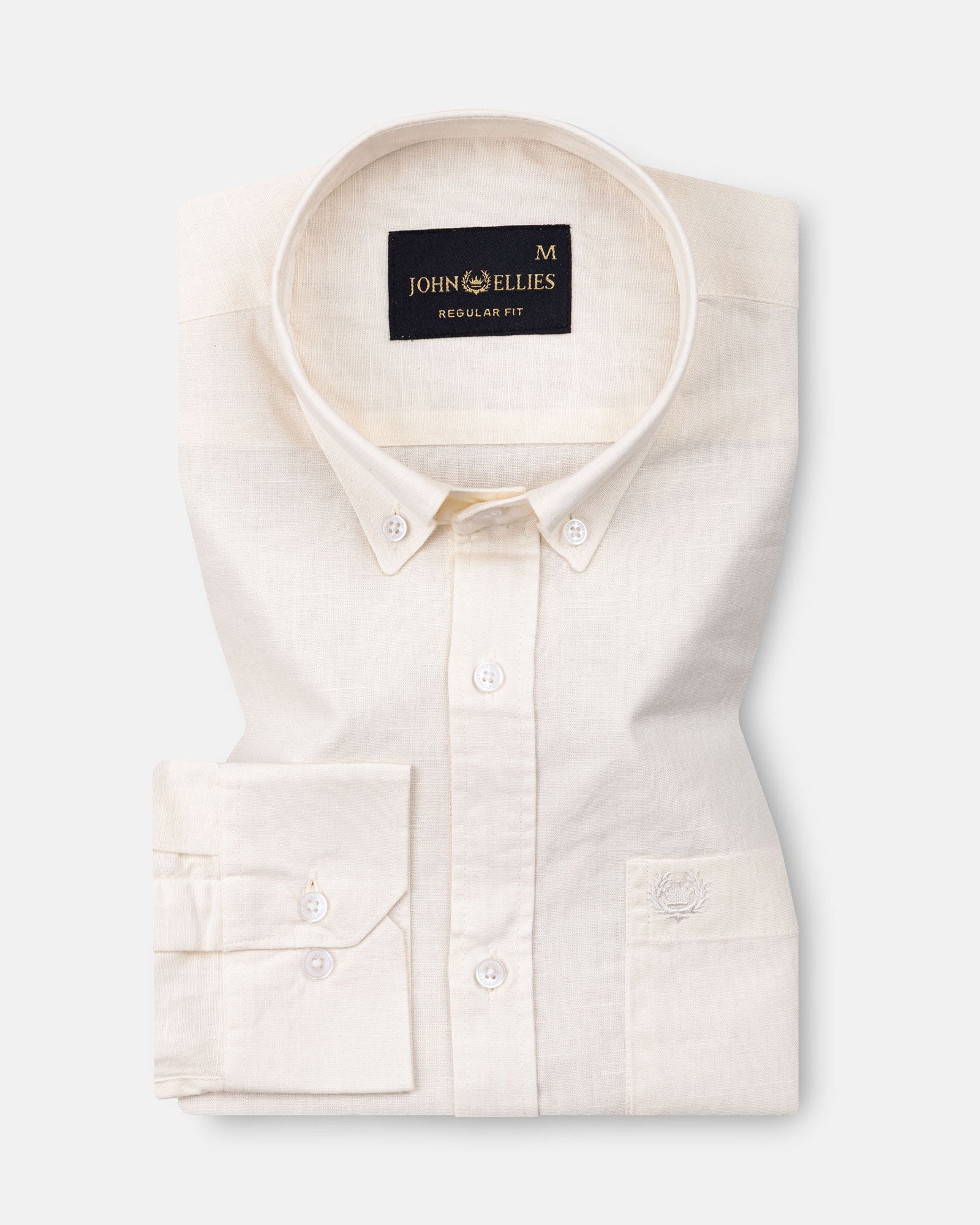 Rance Off White Plain Linen Button Down Shirt - John Ellies