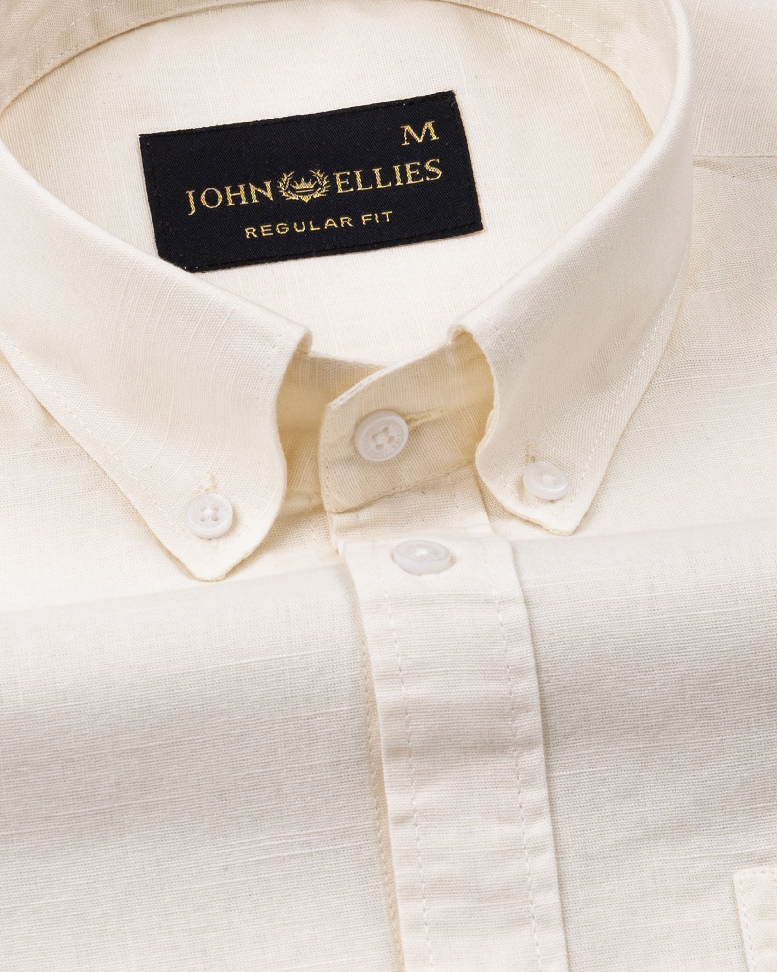 Rance Off White Plain Linen Button Down Shirt - John Ellies