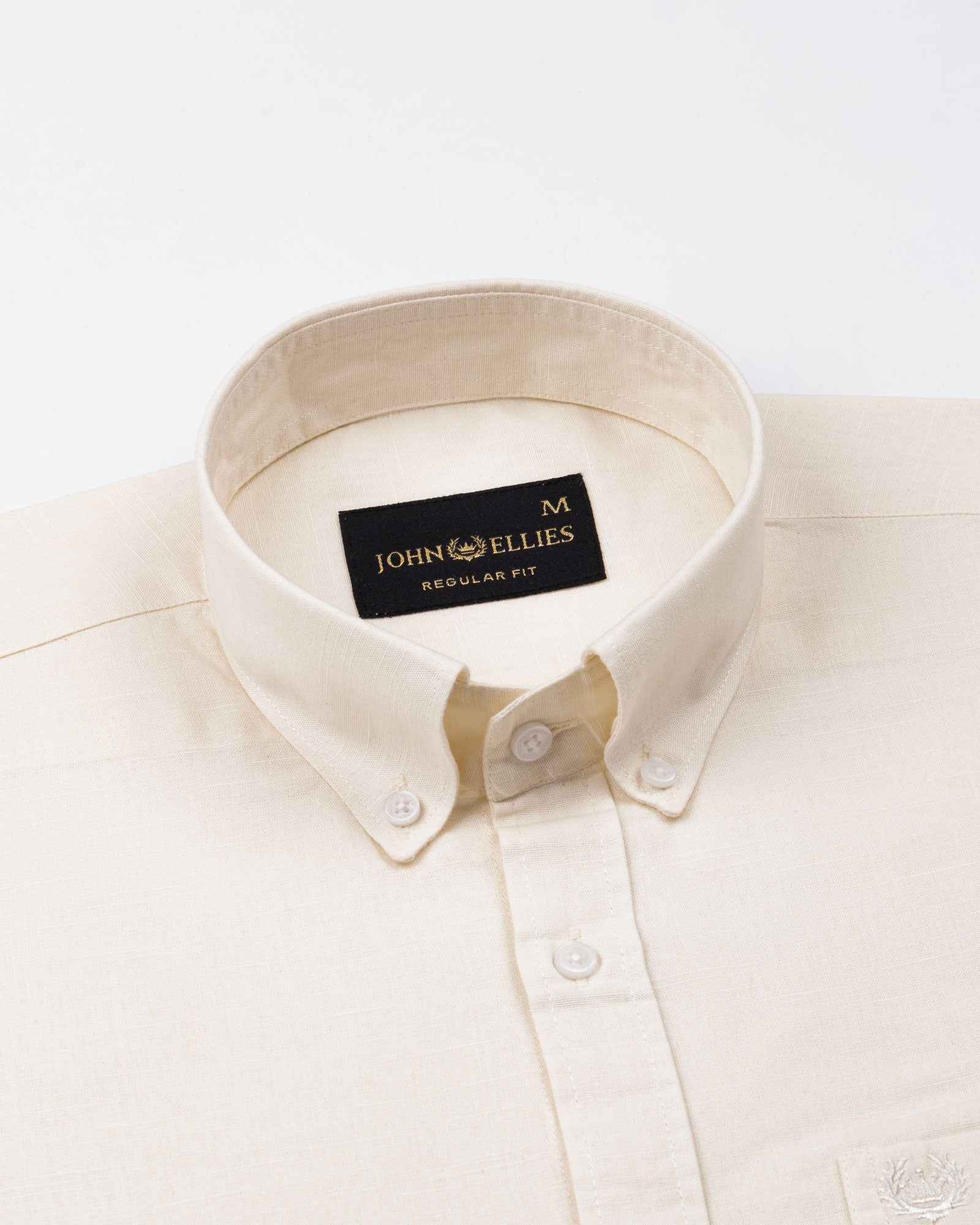 Rance Off White Plain Linen Button Down Shirt - John Ellies