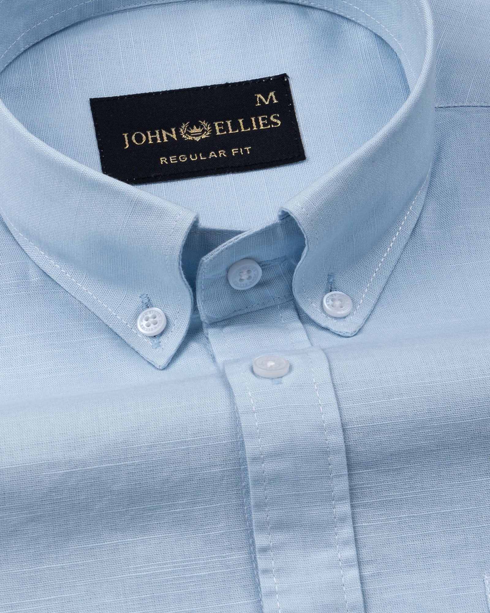 Rance Sky Blue Plain Linen Button Down Shirt - John Ellies
