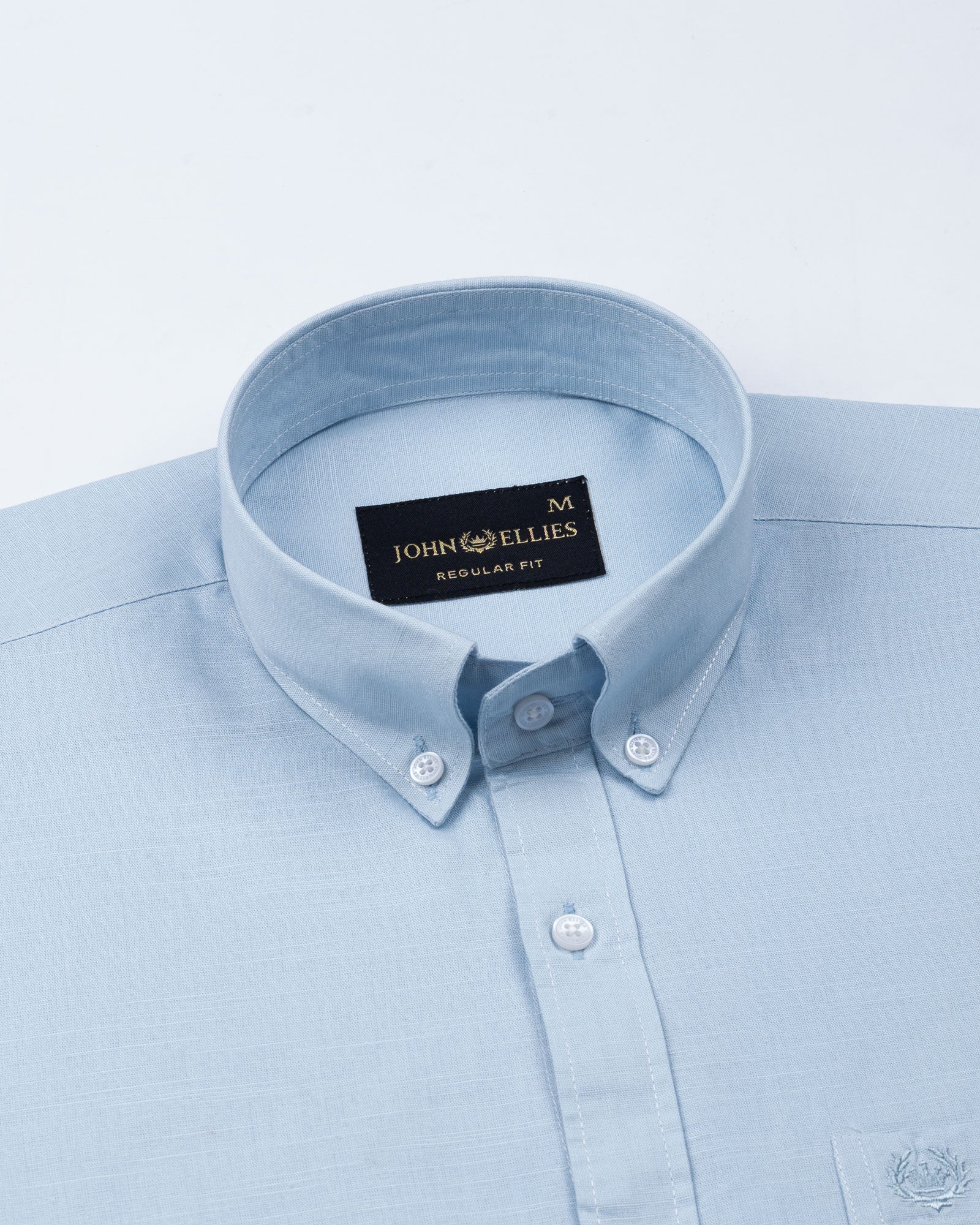 Rance Sky Blue Plain Linen Button Down Shirt - John Ellies