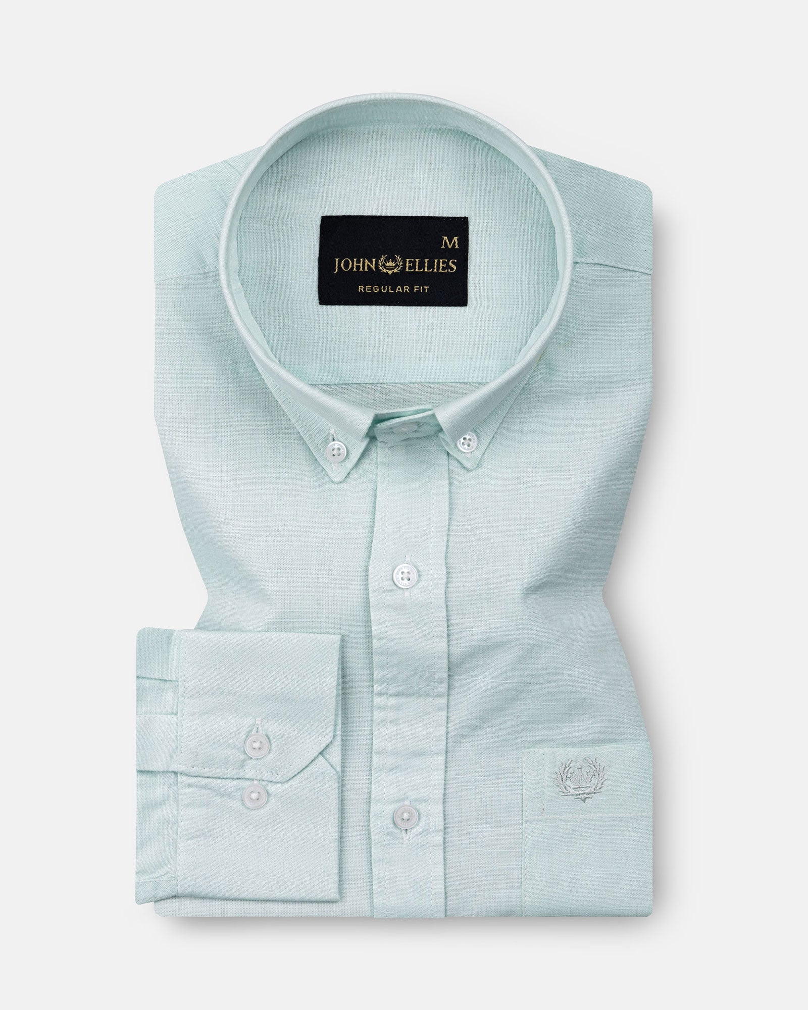 Rance Cyan Plain Linen Button Down Shirt - John Ellies