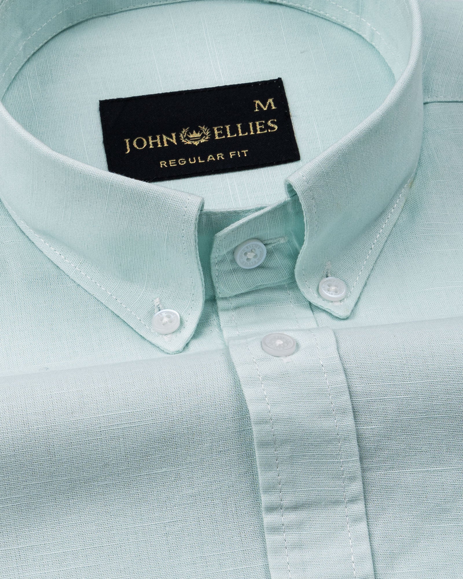 Rance Cyan Plain Linen Button Down Shirt - John Ellies