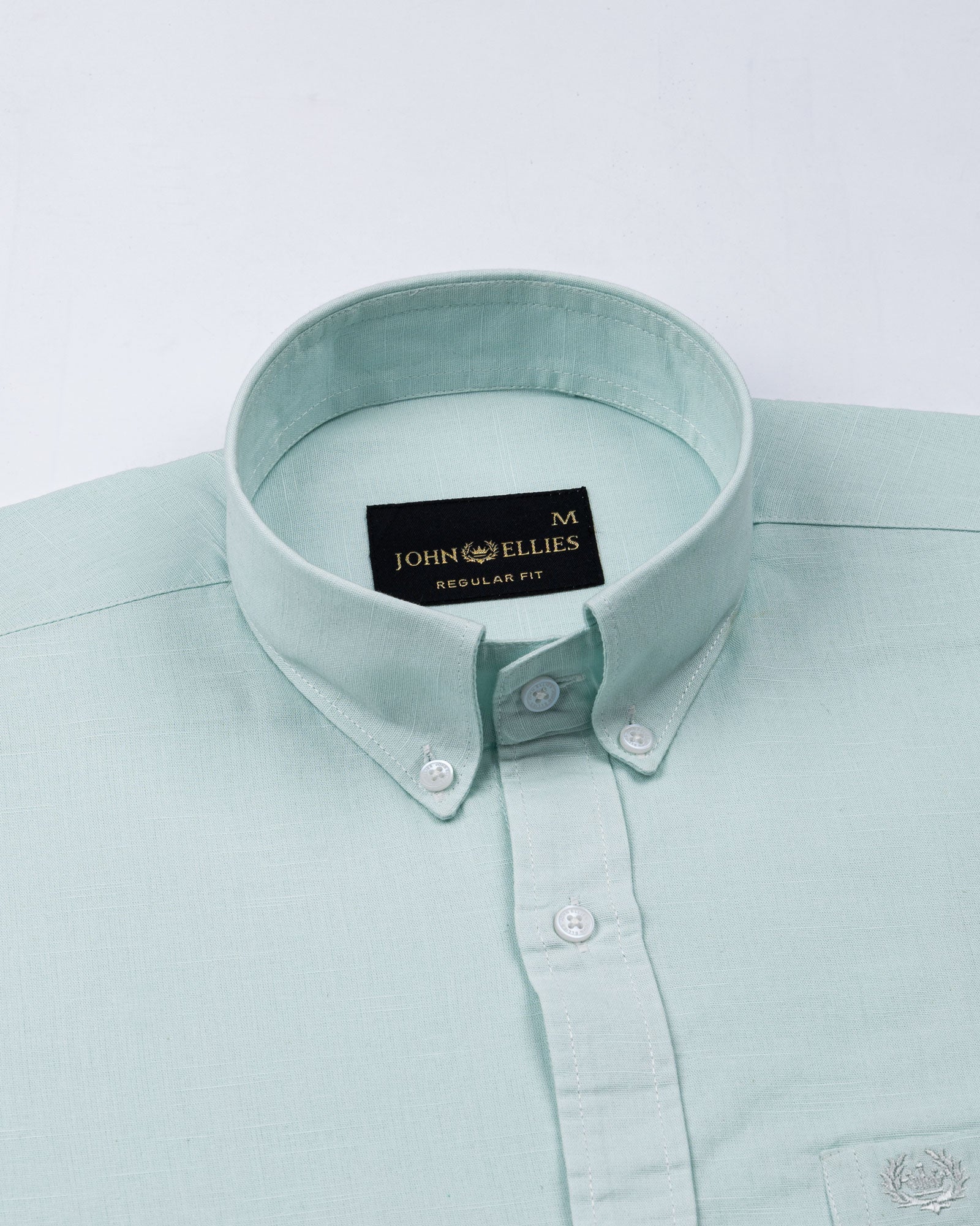 Rance Cyan Plain Linen Button Down Shirt - John Ellies
