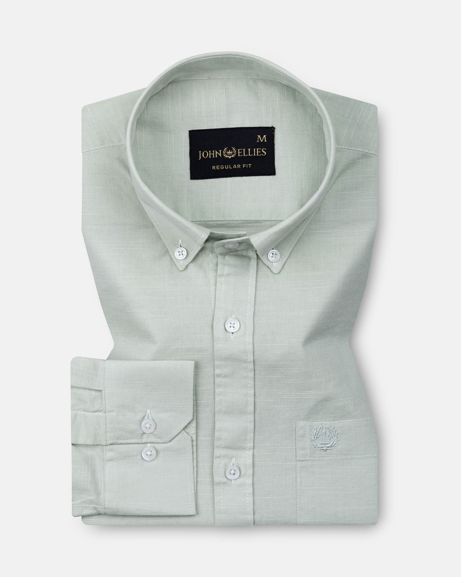 Rance Mist Green Plain Linen Button Down Shirt - John Ellies