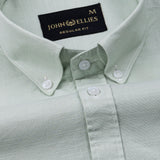 Rance Mist Green Plain Linen Button Down Shirt - John Ellies