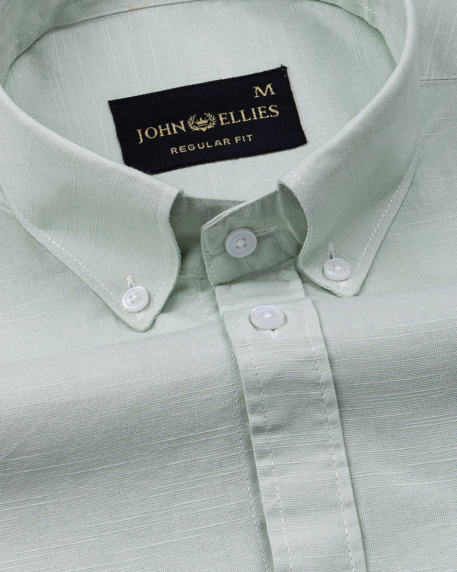 Rance Mist Green Plain Linen Button Down Shirt - John Ellies