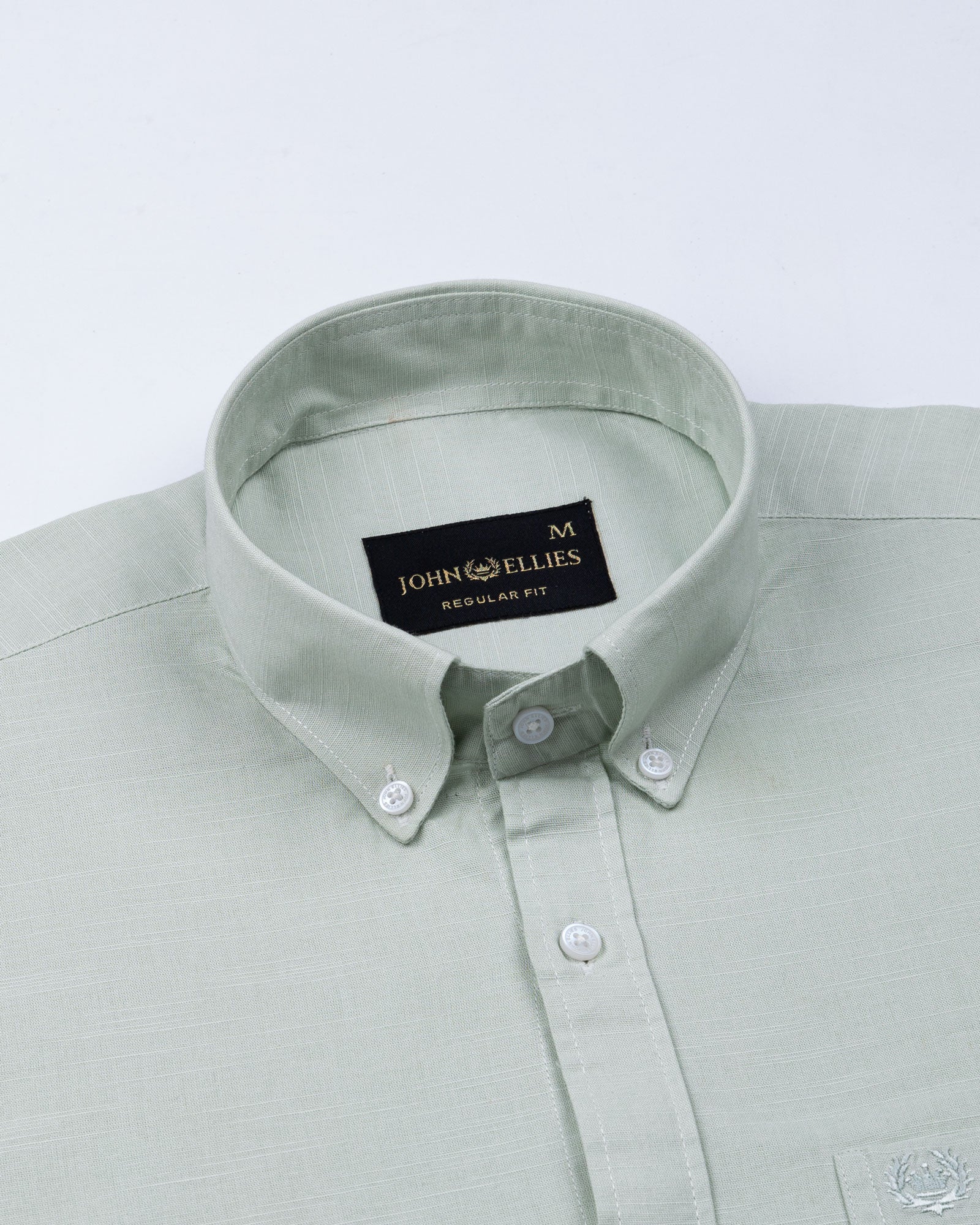 Rance Mist Green Plain Linen Button Down Shirt - John Ellies