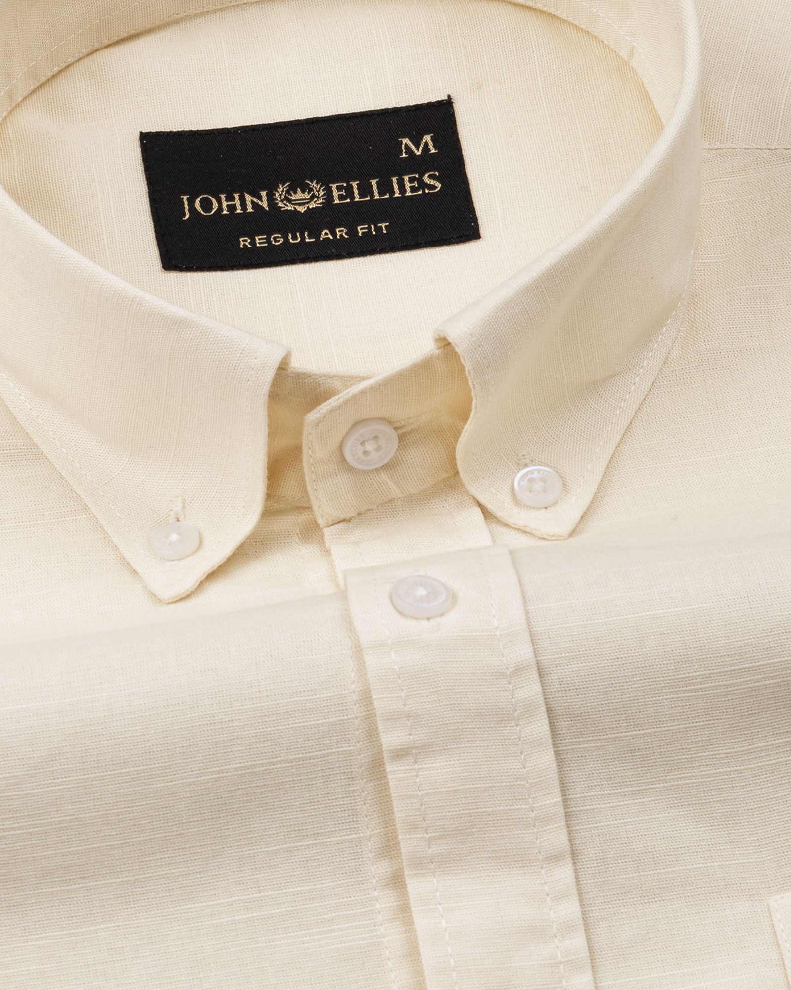 Rance Light Yellow Plain Linen Button Down Shirt - John Ellies