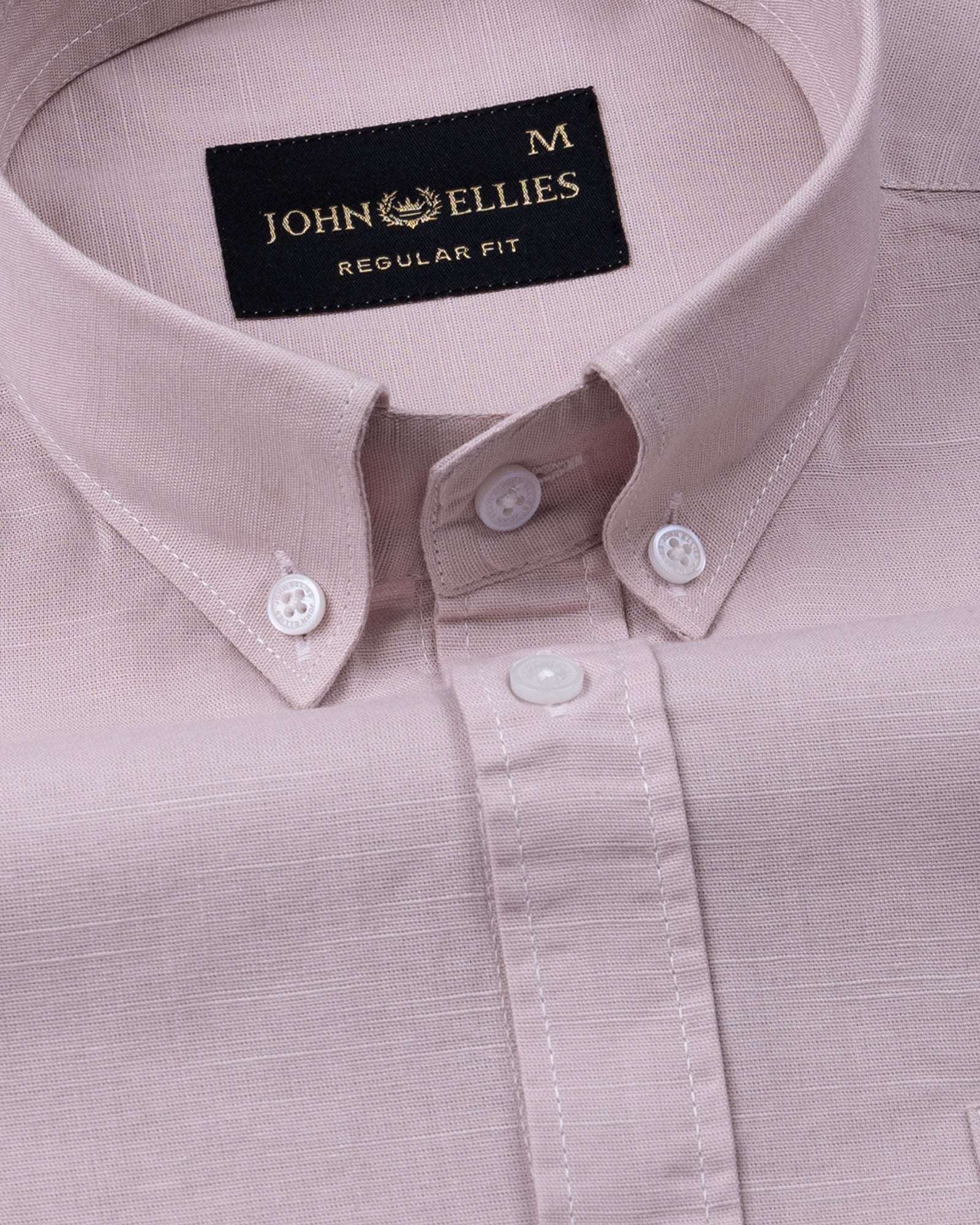 Rance Dusty Pink Plain Linen Button Down Shirt - John Ellies