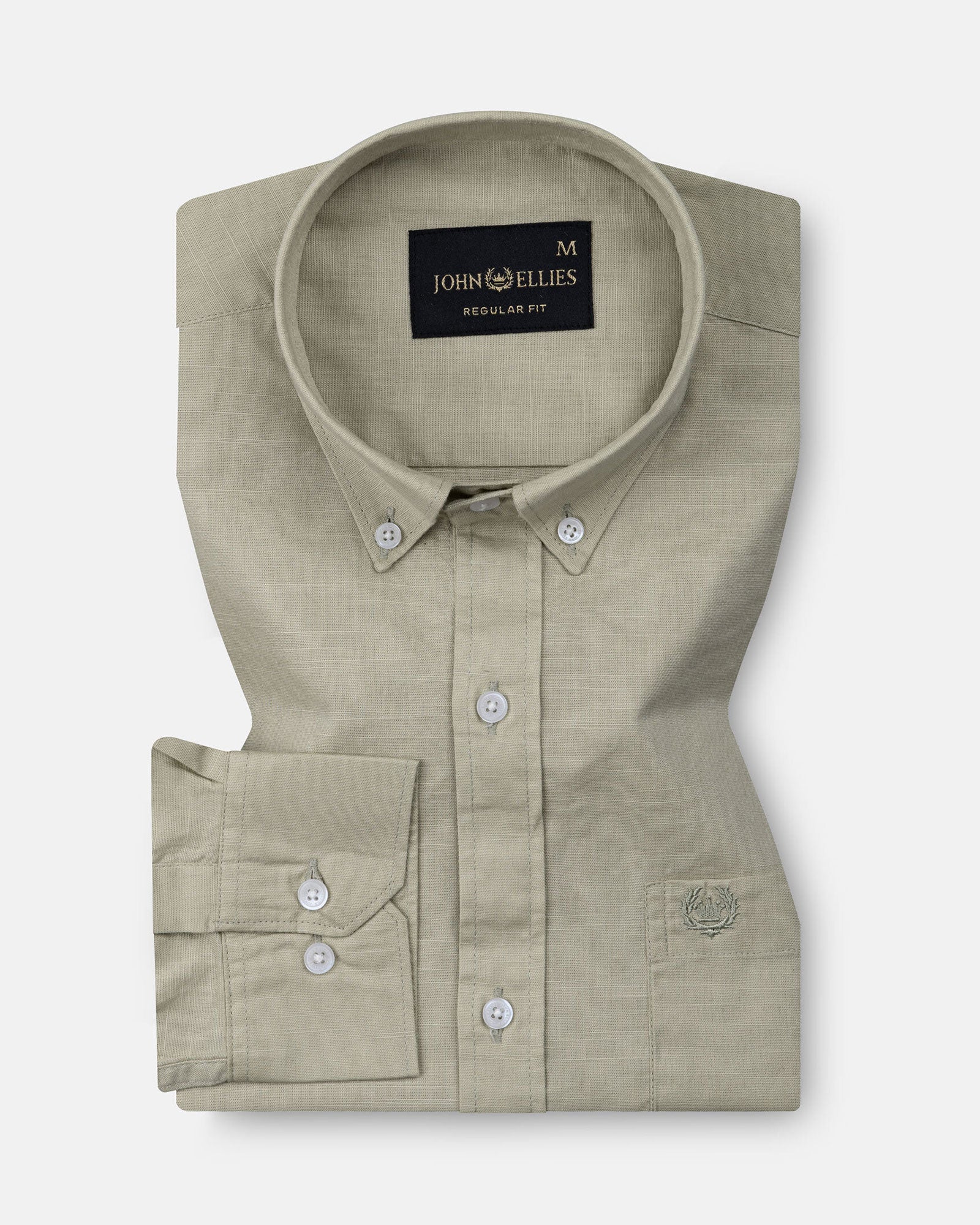 Rance Olive Plain Linen Button Down Shirt - John Ellies