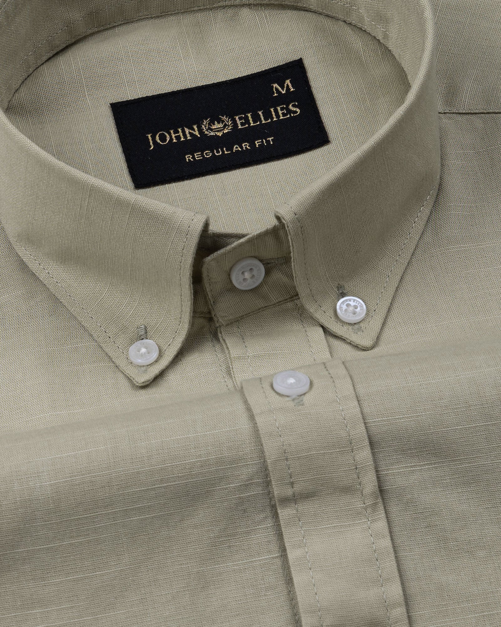Rance Olive Plain Linen Button Down Shirt - John Ellies