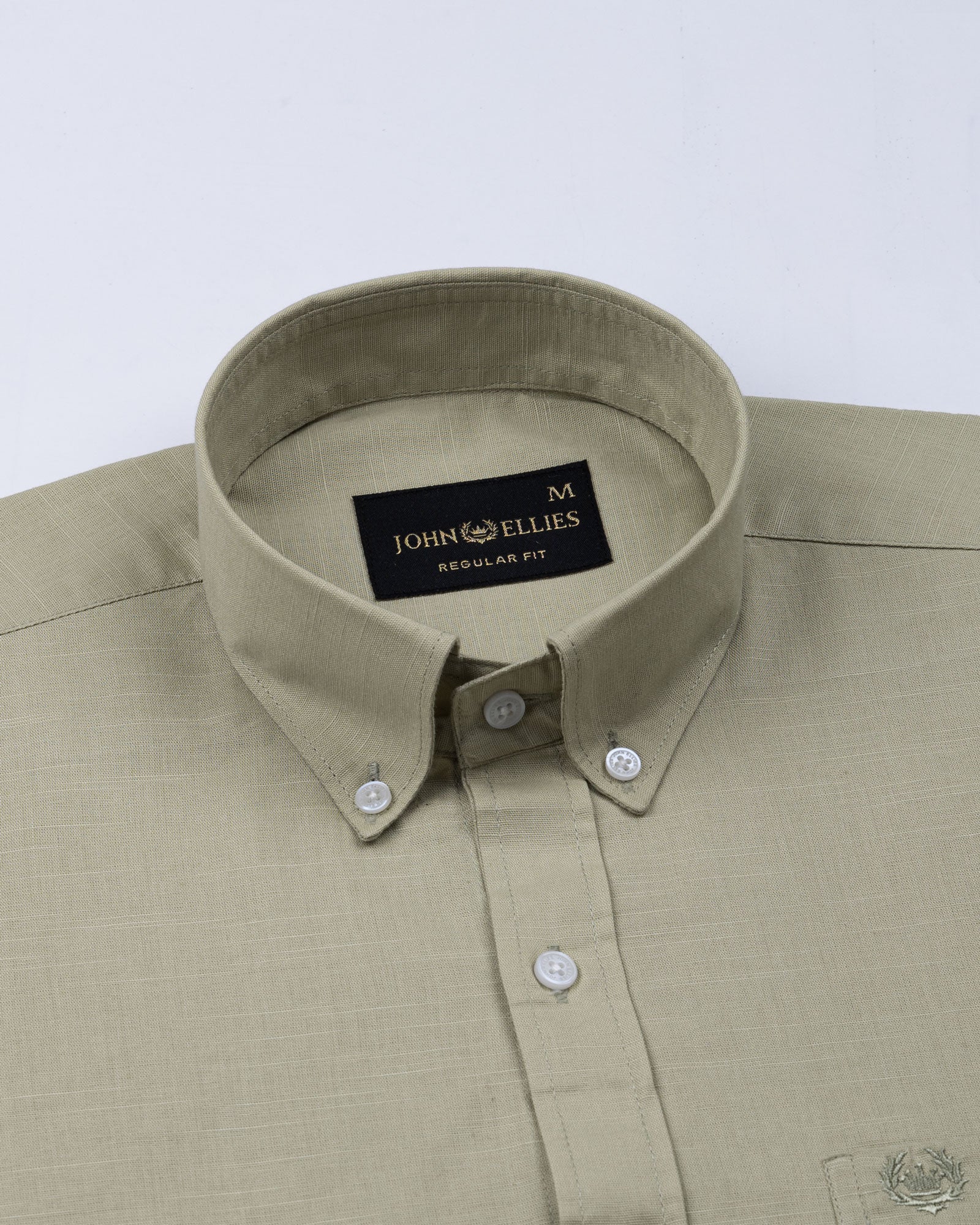 Rance Olive Plain Linen Button Down Shirt - John Ellies