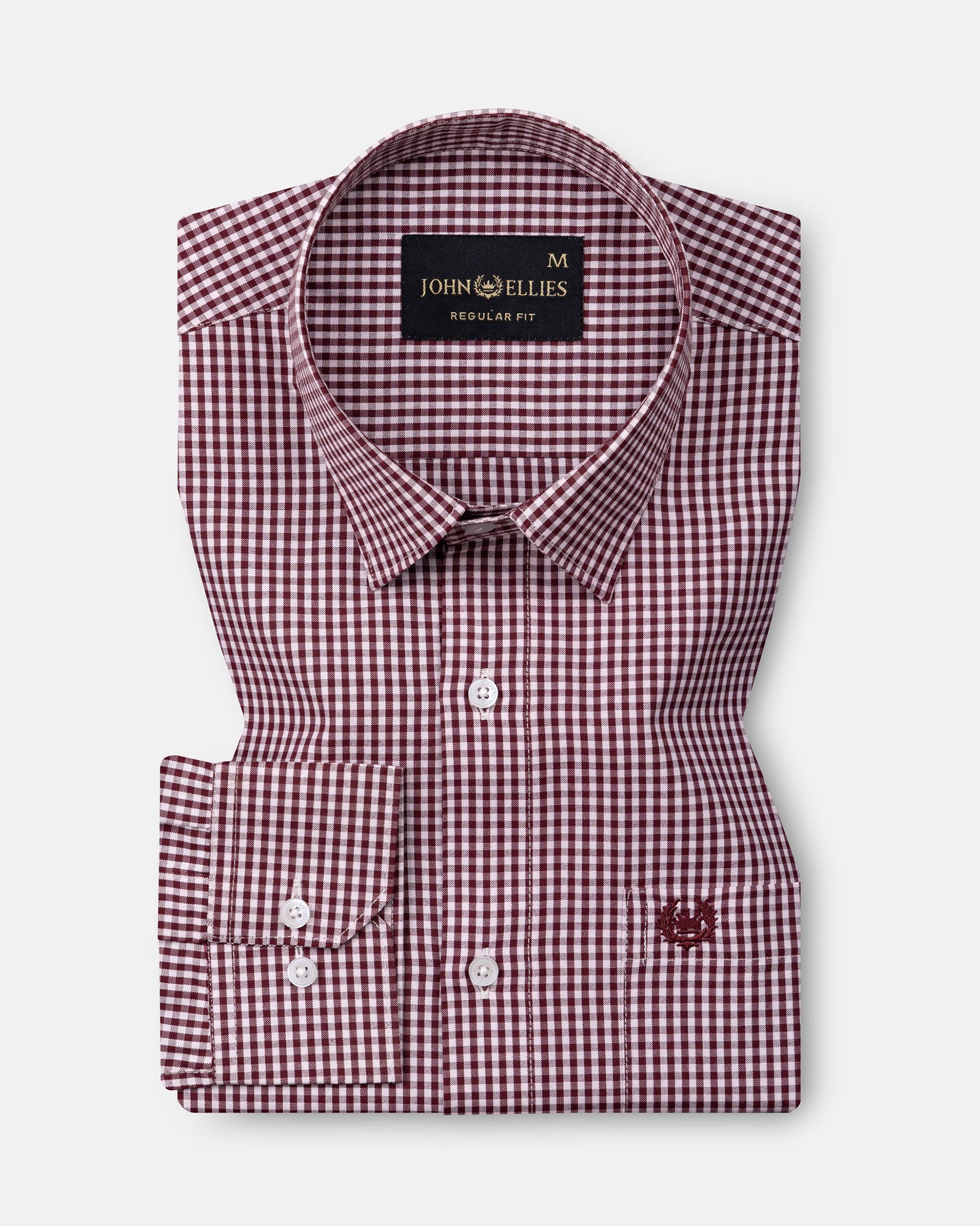 Harmes Maroon Check Oxford Cotton Shirt - John Ellies