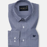 Harmes Navy Blue Check Oxford Cotton Shirt - John Ellies