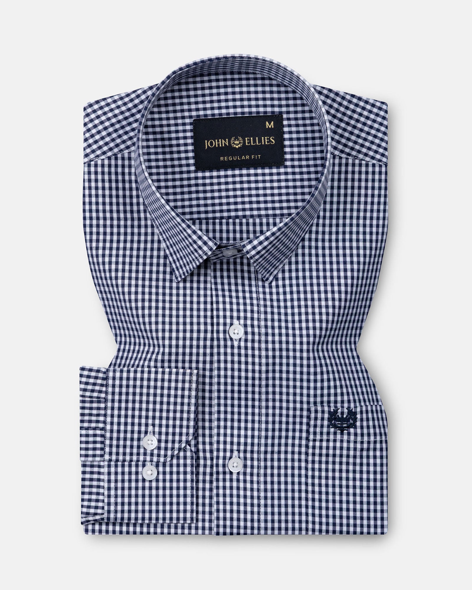 Harmes Navy Blue Check Oxford Cotton Shirt - John Ellies
