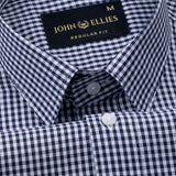 Harmes Navy Blue Check Oxford Cotton Shirt - John Ellies
