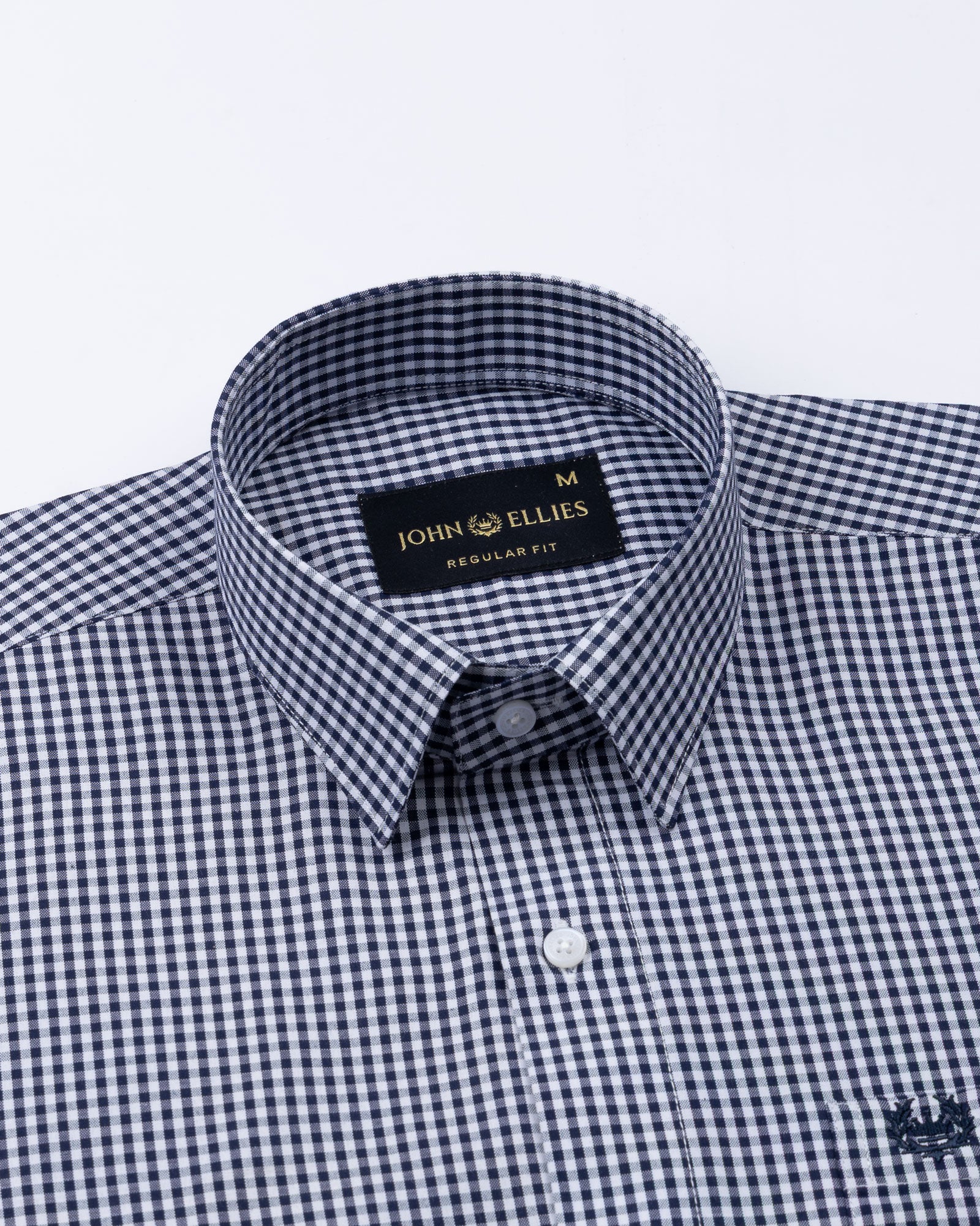 Harmes Navy Blue Check Oxford Cotton Shirt - John Ellies