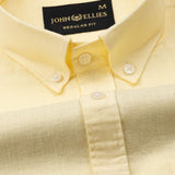 Bellmont Light Yellow Plain Luxurious Linen Button Down Shirt