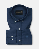 Bellmont Navy Blue Plain Luxurious Linen Button Down Shirt