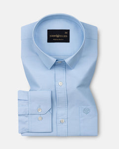 Vicenza Sky Blue Plain Oxford Cotton Shirt - John Ellies