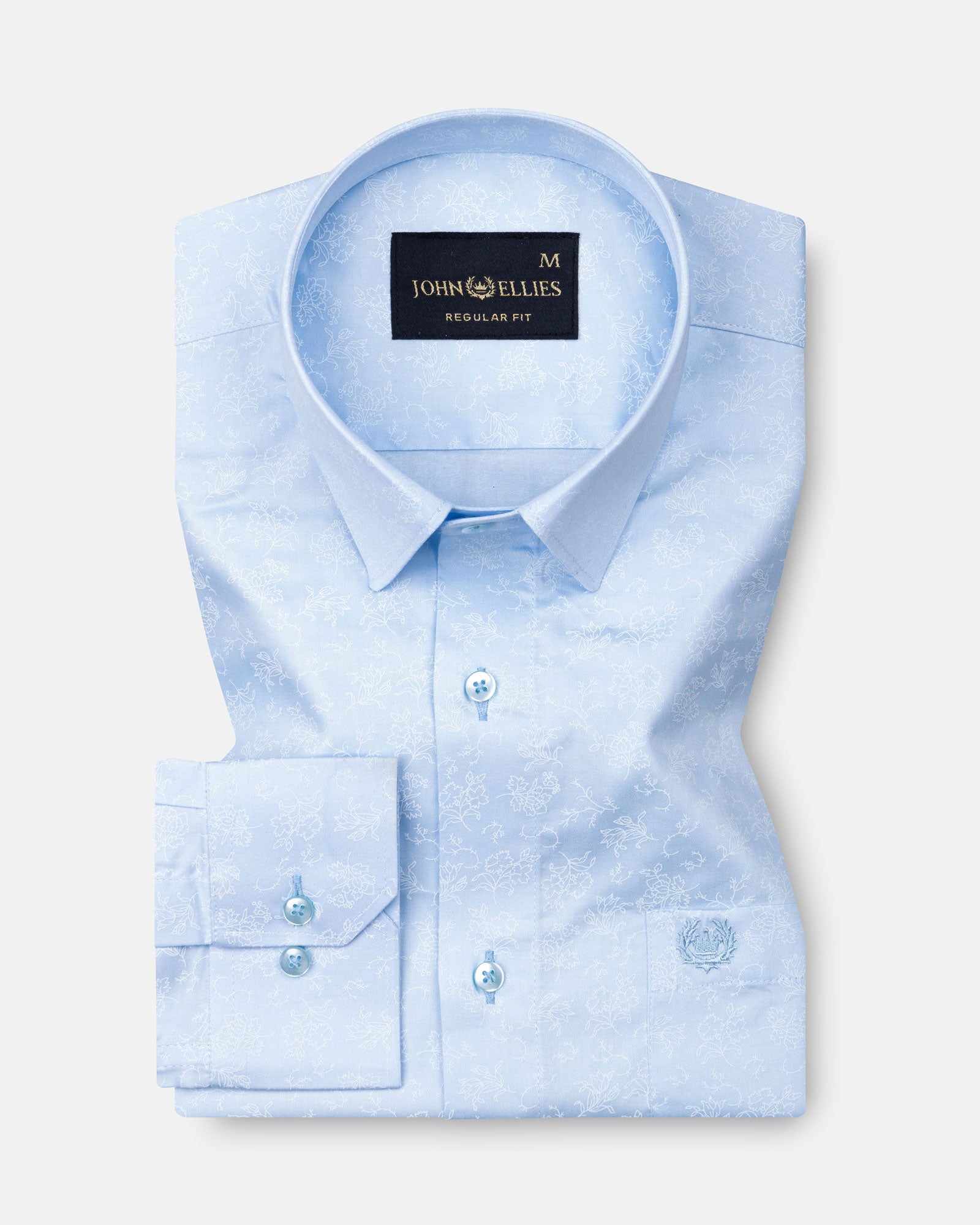 Belagio Powder Blue Printed Cotton Shirt - John Ellies