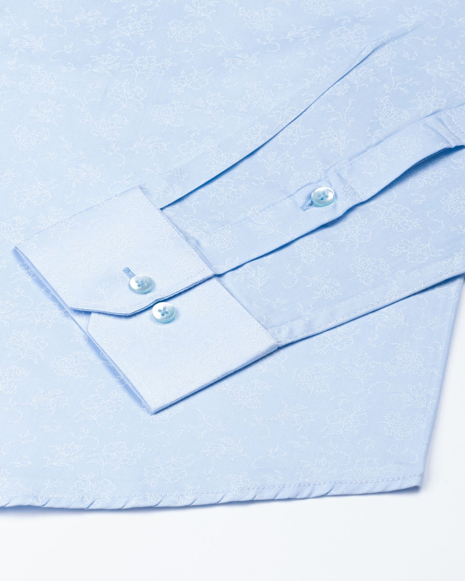 Belagio Powder Blue Printed Cotton Shirt - John Ellies