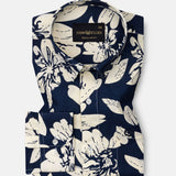 Belagio Navy Blue Printed Cotton Shirt - John Ellies