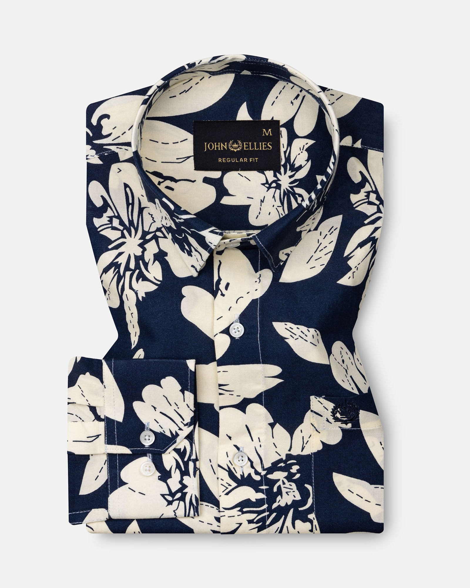 Belagio Navy Blue Printed Cotton Shirt - John Ellies