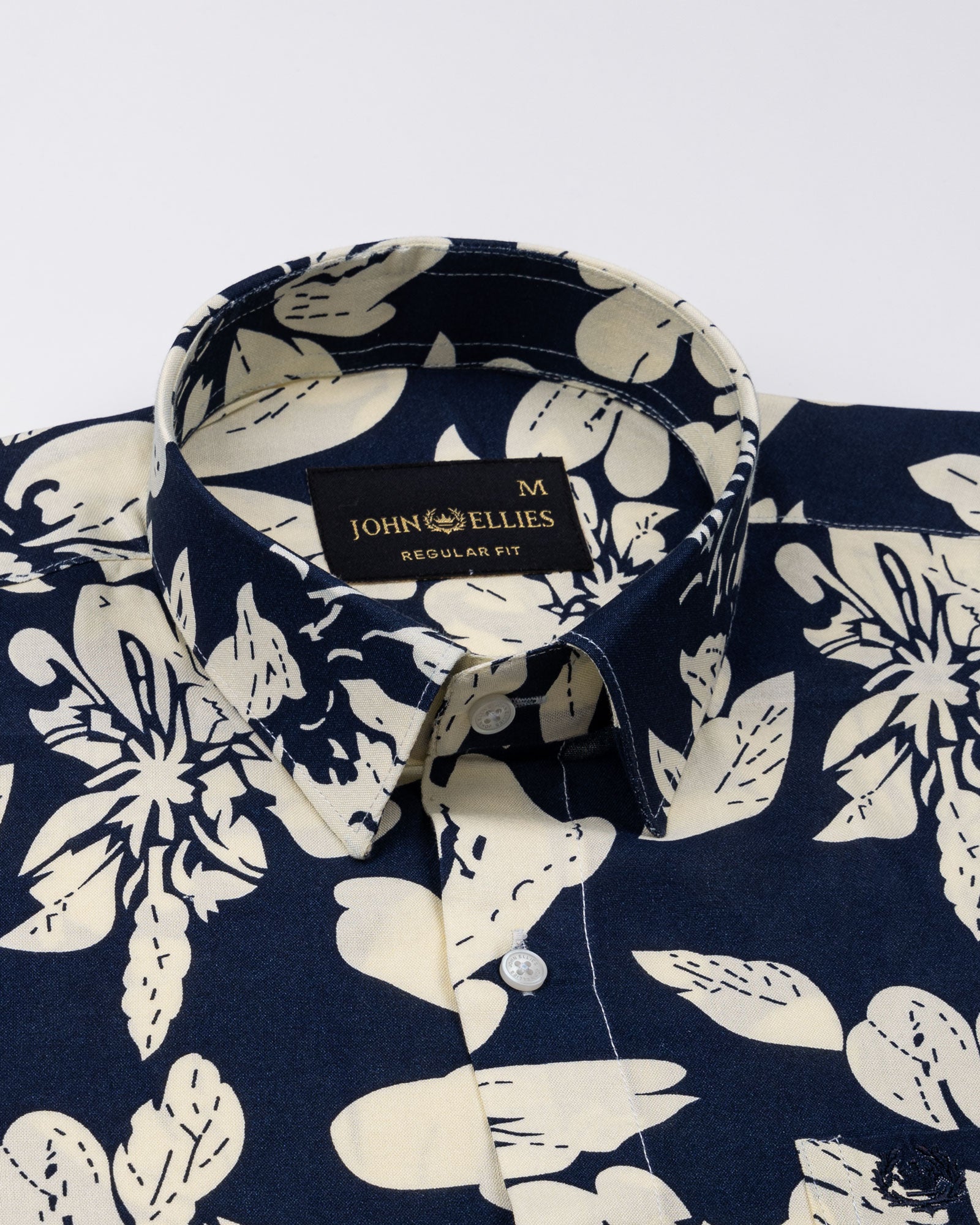 Belagio Navy Blue Printed Cotton Shirt - John Ellies